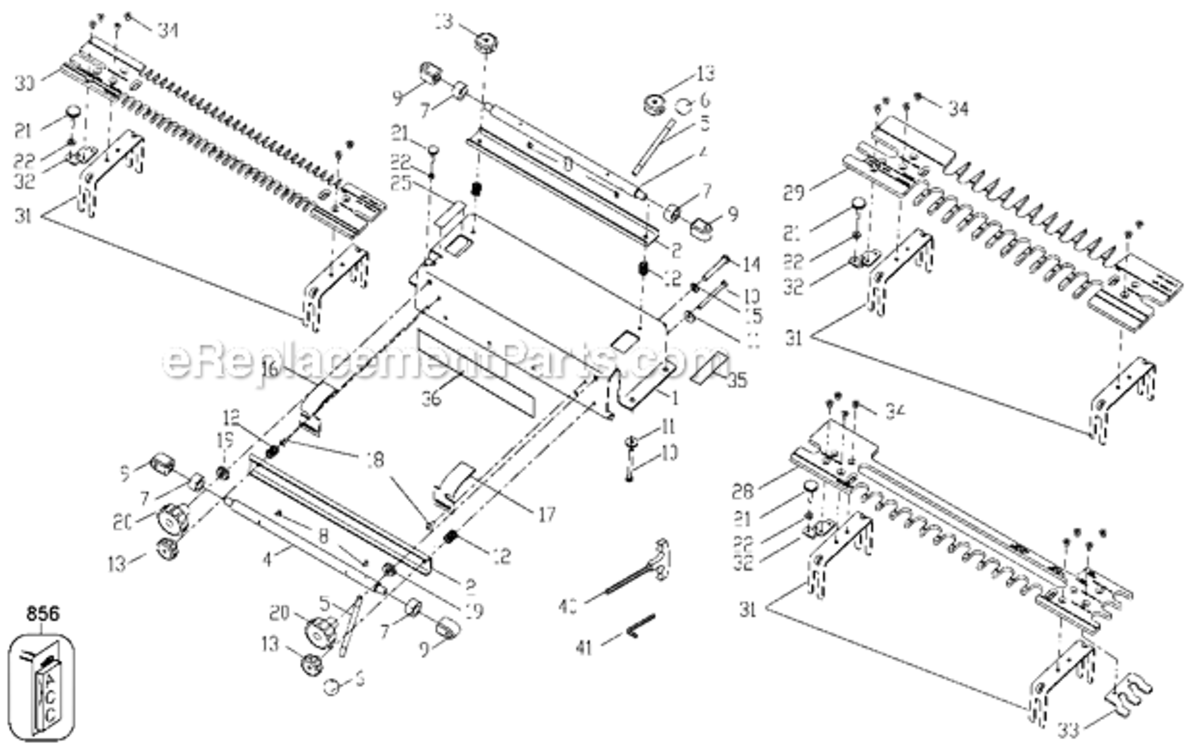 Page A Diagram and Parts List for 4216 Type 1 Porter Cable Dovetail Machine